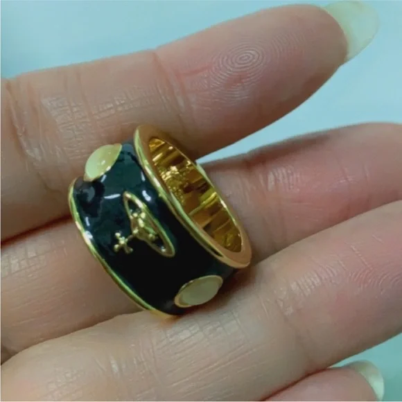 Vivienne Westwood gold and black enamel logo Ring - Picture 7 of 9